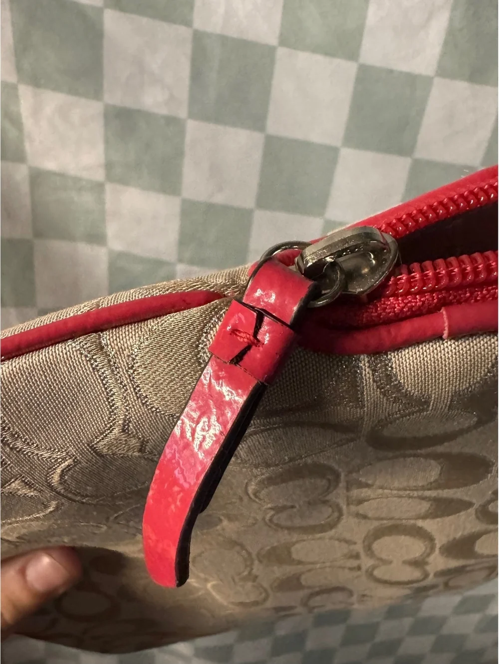 Coach Signature Jacquard Laptop Sleeve with Red/Pink Trim